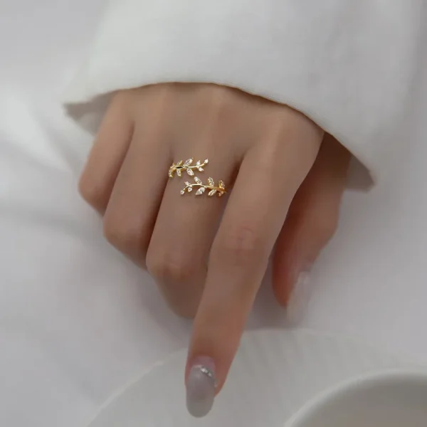 1 Piece 925 Sterling Silver Leaf Open Rings - Image 2
