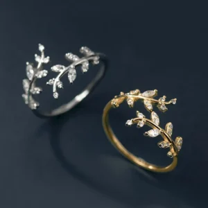 1 Piece 925 Sterling Silver Leaf Open Rings