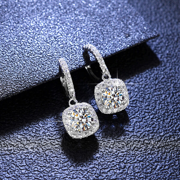 925 Sterling Silver Moissanite Square Earrings - Image 2