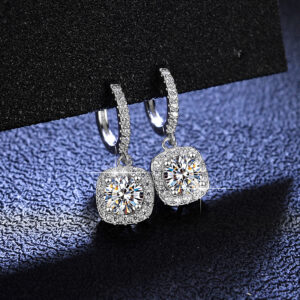 925 Sterling Silver Moissanite Square Earrings
