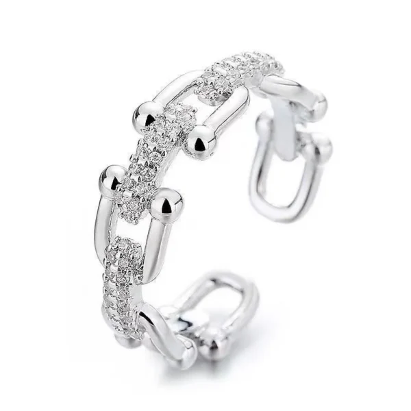 925 Sterling Silver Geometric Zircon Open Rings - Image 3