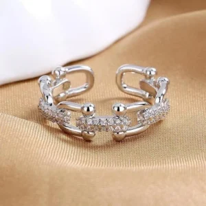 925 Sterling Silver Geometric Zircon Open Rings