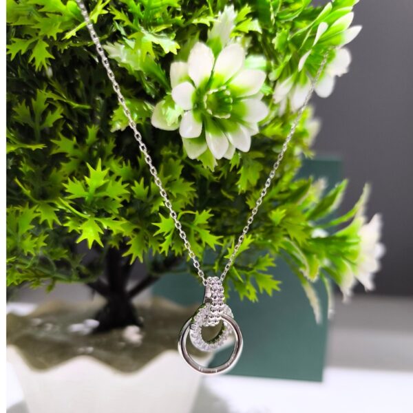 Elegant Silver Double Circle Necklace - Image 2