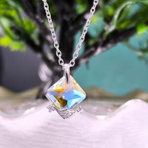 Silver Crystal Diamond Shape Pendant Necklace for Women
