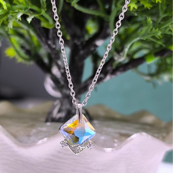 Silver Crystal Diamond Shape Pendant Necklace for Women - Image 2