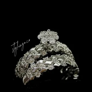 925 Silver Dual Floral Zircon Bracelet Ring