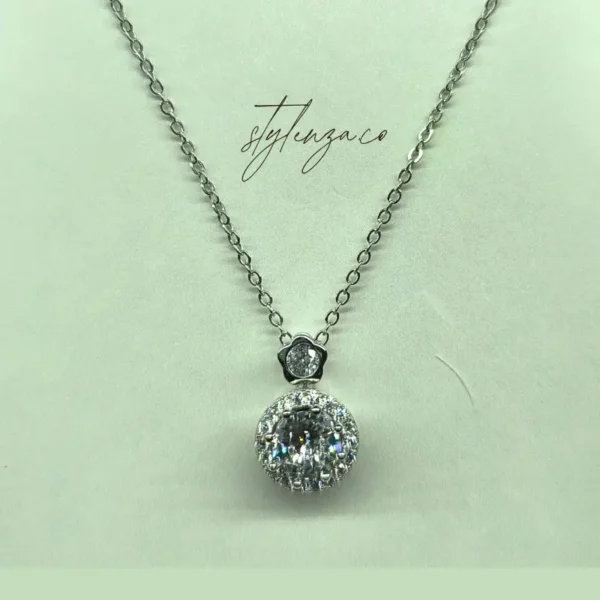 Elegant Round Halo Pendant Necklace in 925 Sterling Silver | Stylenza - Image 3