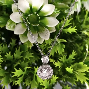Elegant Round Halo Pendant Necklace in 925 Sterling Silver | Stylenza
