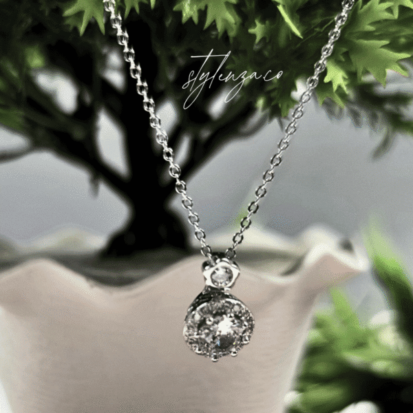 Elegant Round Halo Pendant Necklace in 925 Sterling Silver | Stylenza - Image 4