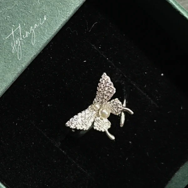 925 Silver Butterfly Ring with CZ Diamonds & Pearl Accents - Image 2