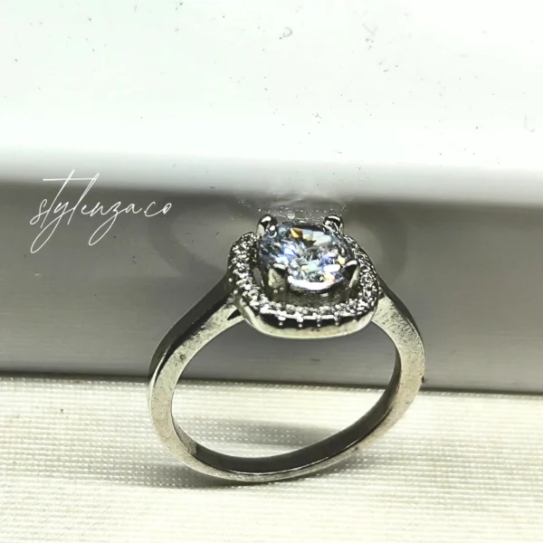 925 Silver Cushion Halo Zircon Ring for Women - Image 3