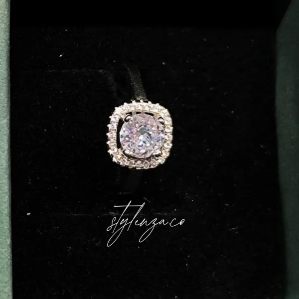 925 Silver Cushion Halo Zircon Ring for Women - Image 2