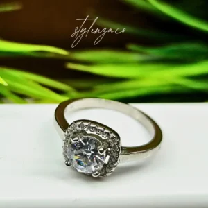 925 Silver Cushion Halo Zircon Ring for Women