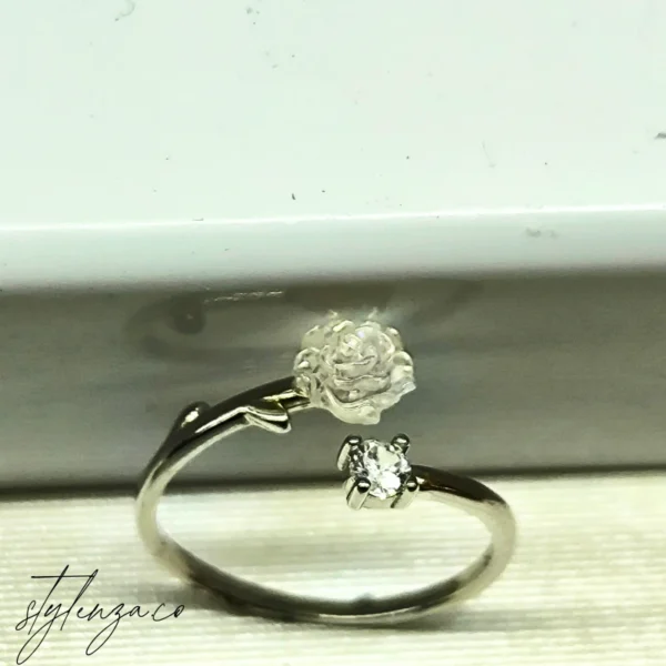 925 Silver  Floral Ring with Zircon Stone - Image 2