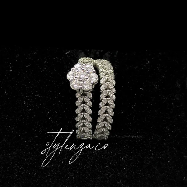 Dual Floral 925 Silver Ring Set for Women - Image 2