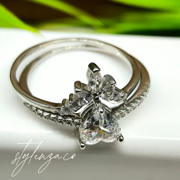 925 Silver Heart & Leaf Dual Ring Set for Women - Image 2