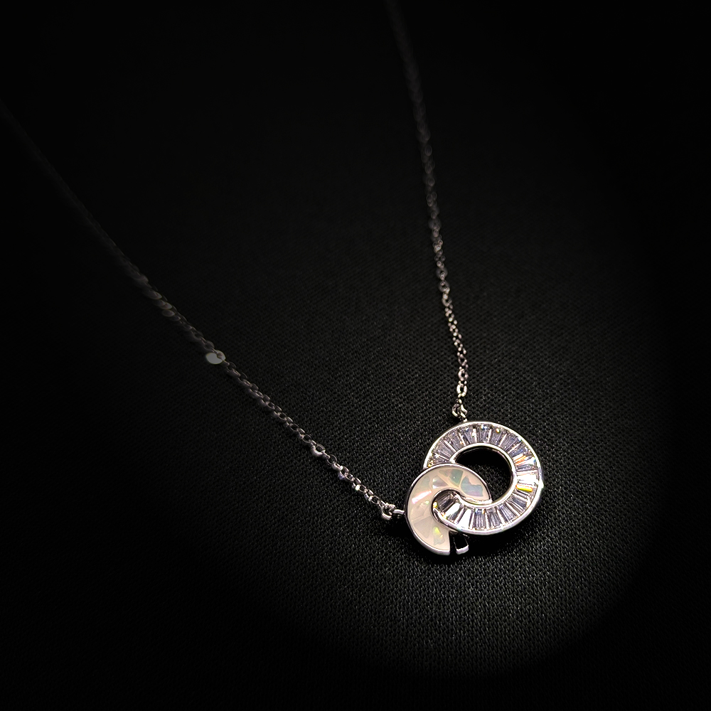 Elegant Dual Ring Silver Necklace with CZ Stones - Image 3