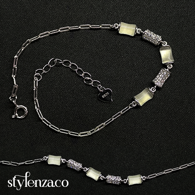 925 sterling silver bracelet with white beads and CZ stone accents – Stylenza Jewelry