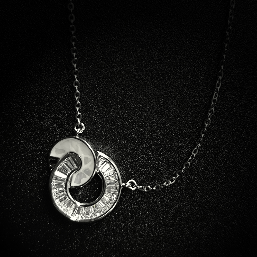 Elegant Dual Ring Silver Necklace with CZ Stones - Image 2