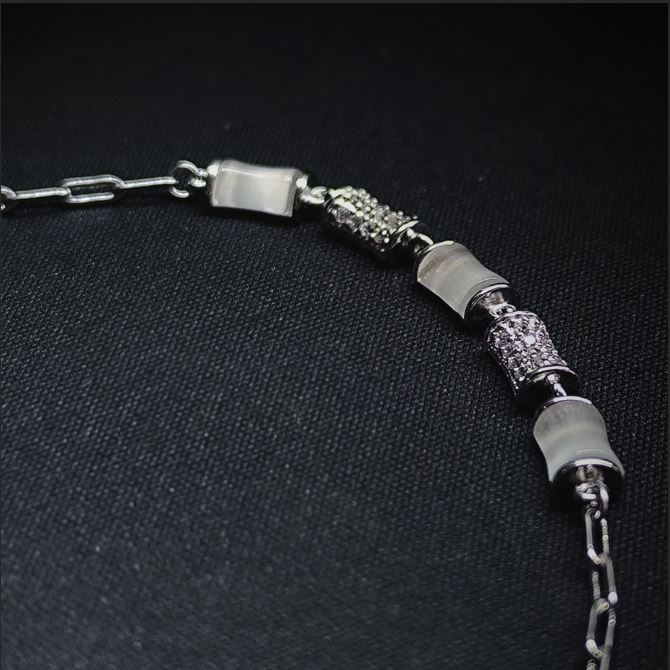 Elegant 925 Sterling Silver Bracelet with White Beads & CZ Stone Accents | Stylenza Jewelry - Image 2