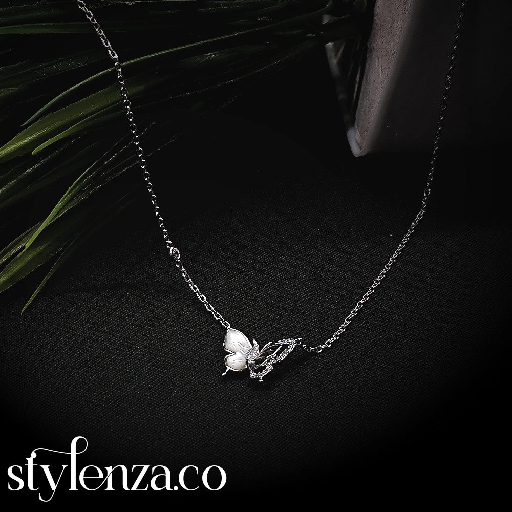 Sterling Silver 925 Butterfly Pendant – Crystal Accent Design - Image 2