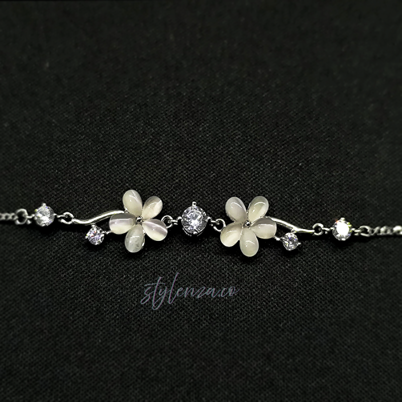 Blossom Glow Silver Bracelet with Floral Crystals - Image 2