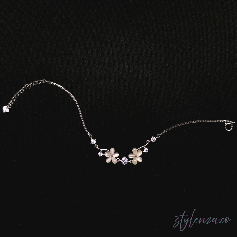 Blossom Glow Silver Bracelet with Floral Crystals - Image 3