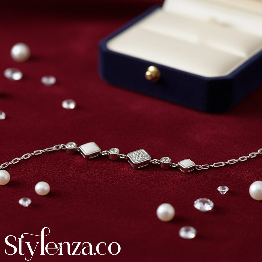 "Elegant Diamond-Inspired & Enamel Bracelet – Premium 925 Silver Jewelry" - Image 2